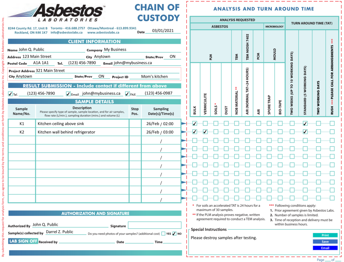 Asbestos Laboratories How To Fill Out Chain Of Custody Form